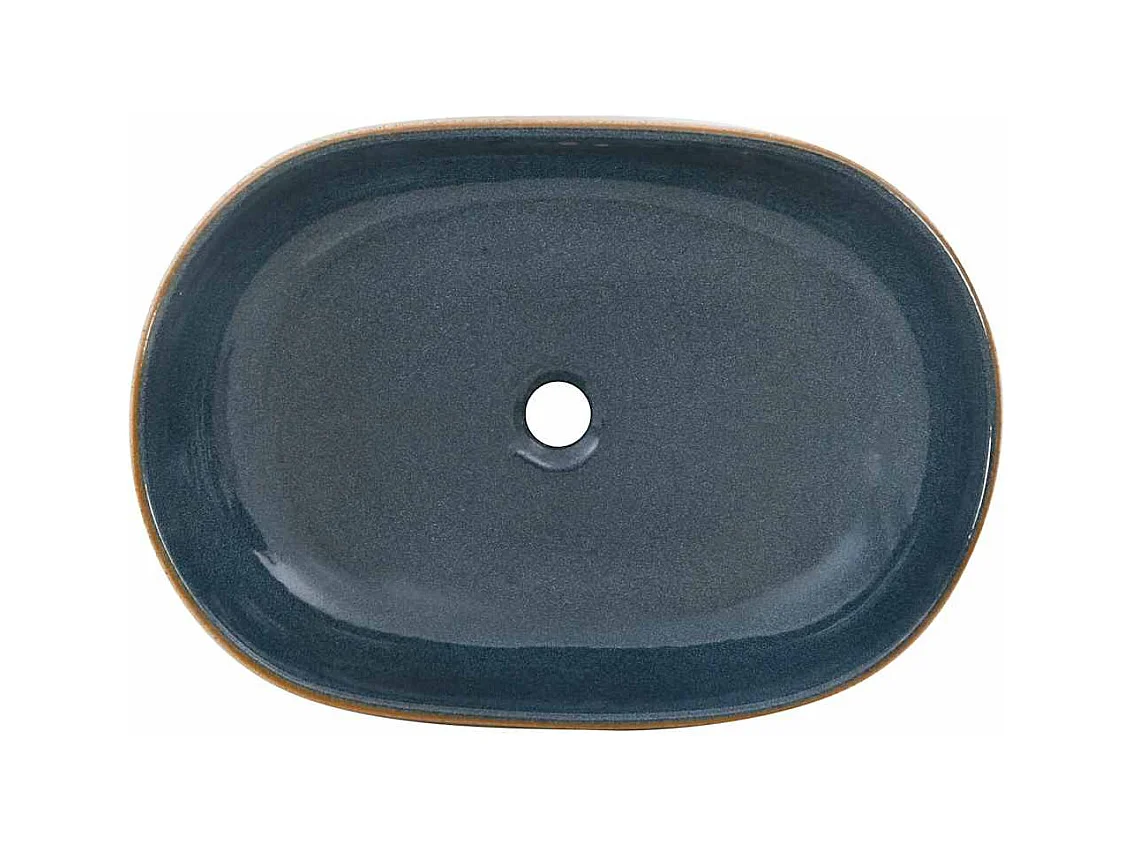 Vasque à poser Lavabo | Bac à laver sable et bleu ovale 59x40x14 cm céramique