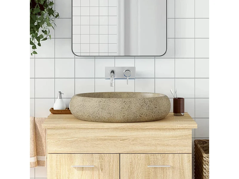 Vasque à poser Lavabo | Bac à laver sable ovale 59x40x15 cm céramique