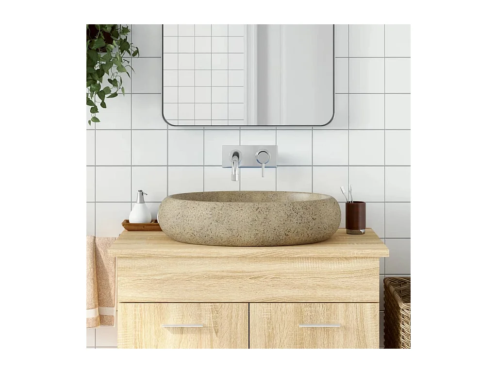 Vasque à poser Lavabo | Bac à laver sable ovale 59x40x15 cm céramique