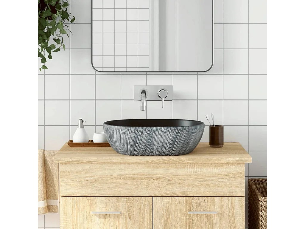 Vasque à poser Lavabo | Bac à laver noir et gris ovale 47x33x13 cm céramique