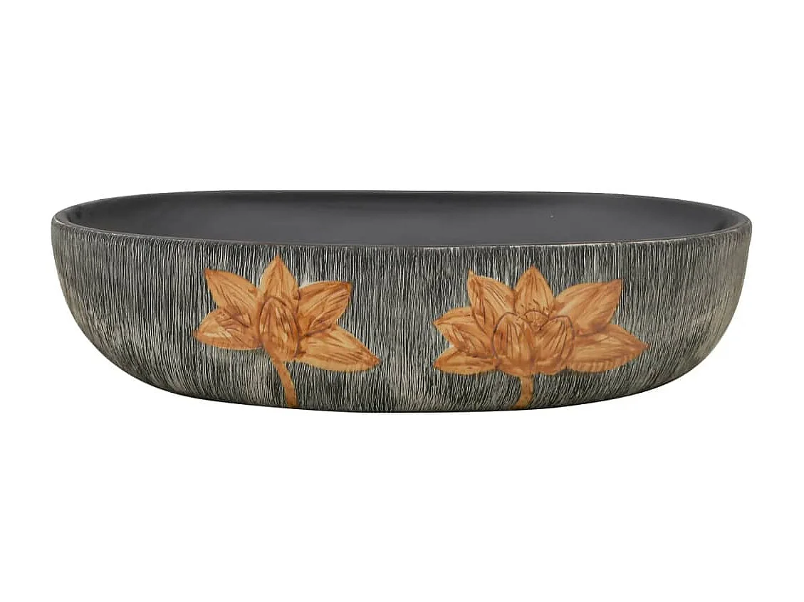 Vasque à poser Lavabo | Bac à laver gris et noir ovale 59x40x14 cm céramique