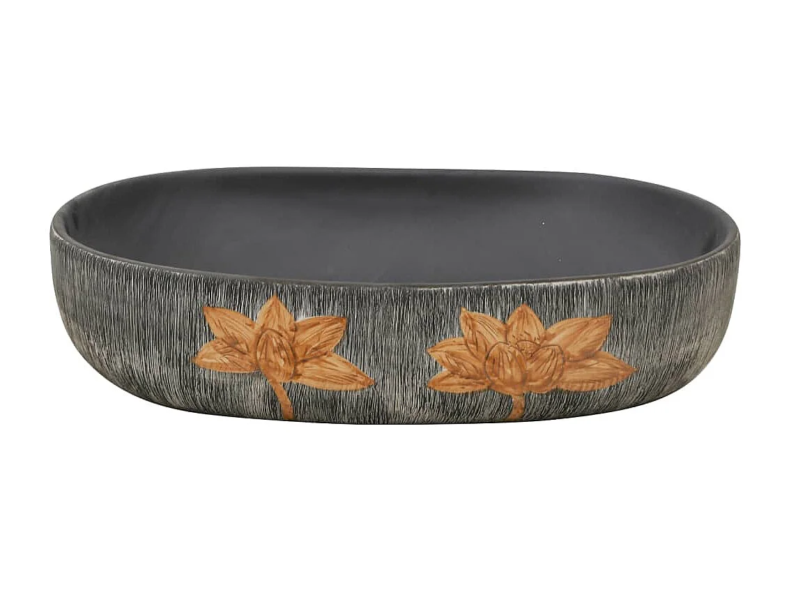 Vasque à poser Lavabo | Bac à laver gris et noir ovale 59x40x14 cm céramique