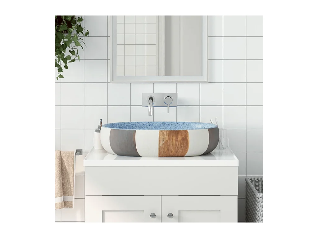Vasque à poser Lavabo | Bac à laver multicolore ovale 59x40x14 cm céramique