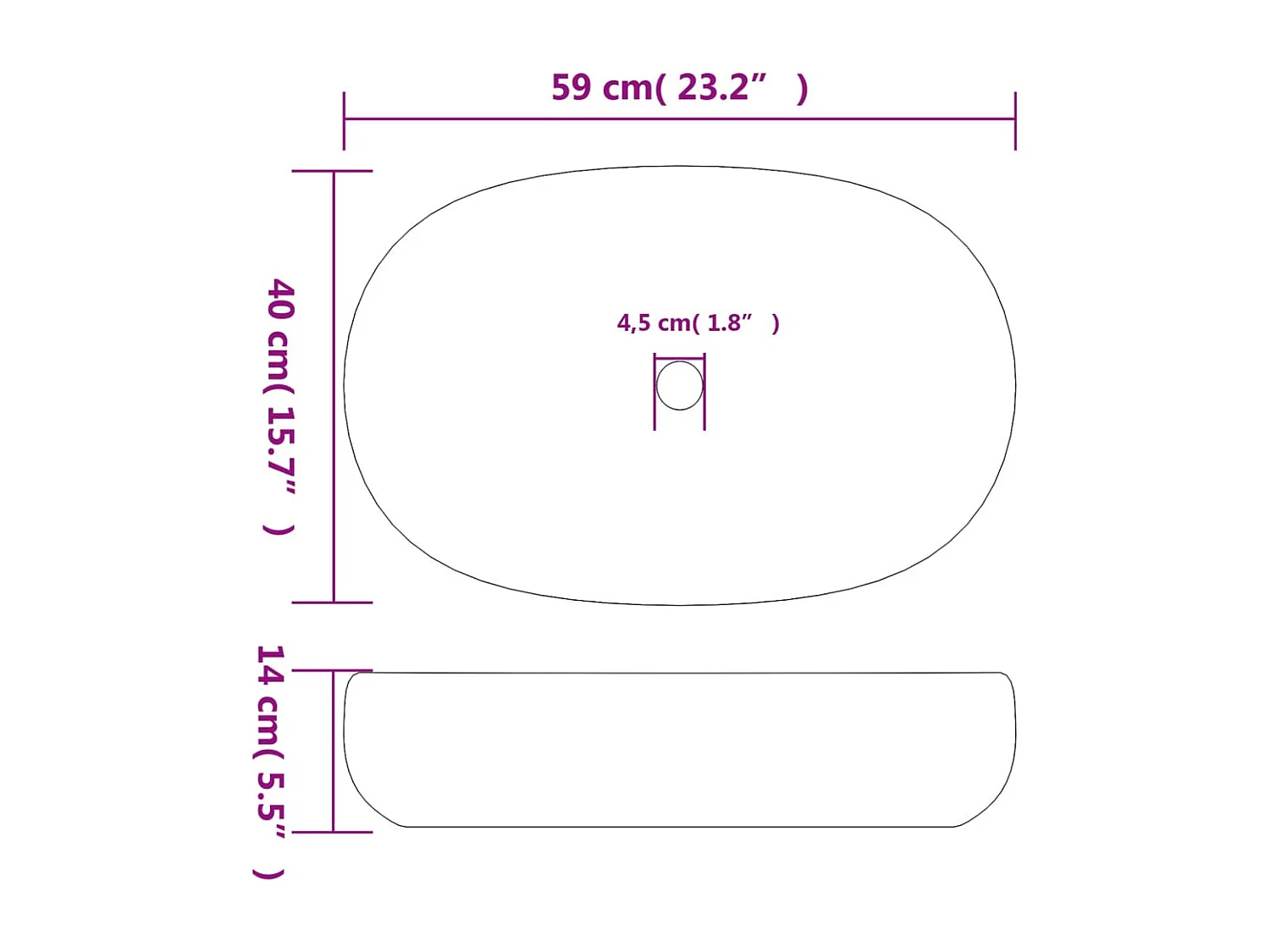 Vasque à poser Lavabo | Bac à laver multicolore ovale 59x40x14 cm céramique