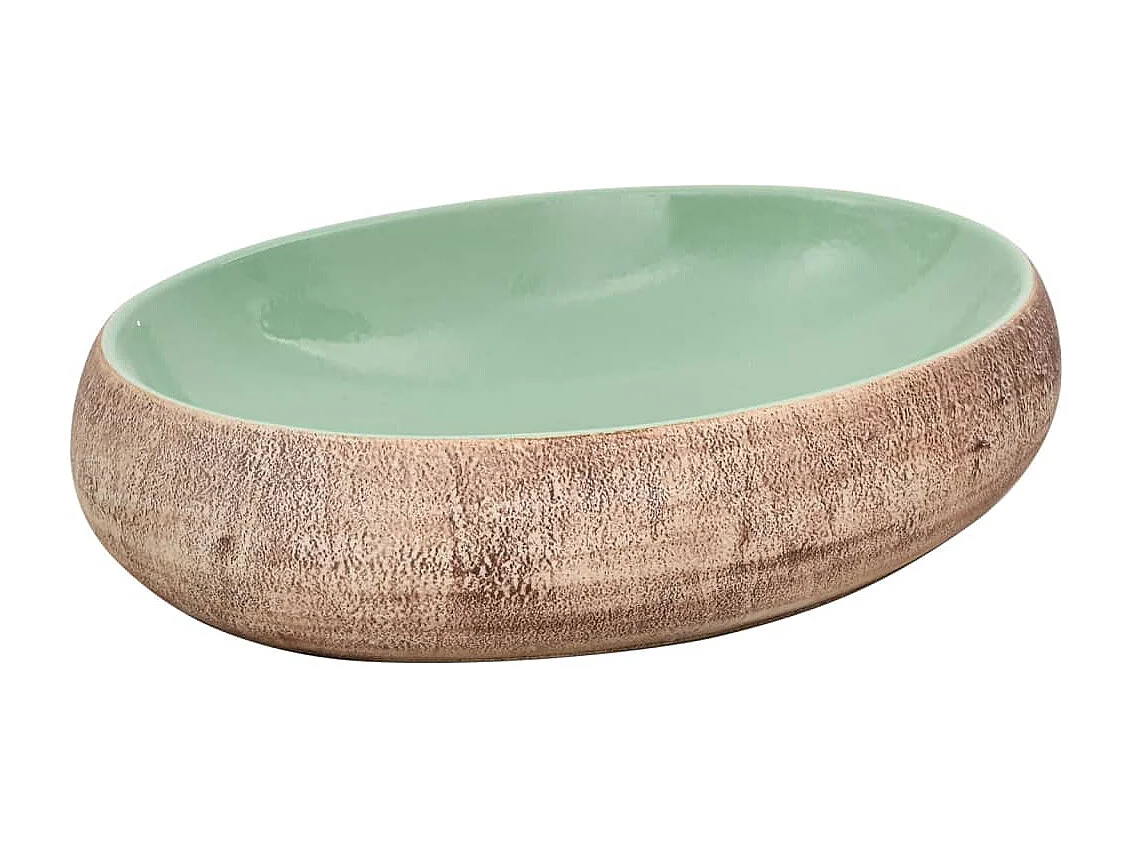 Vasque à poser Lavabo | Bac à laver vert et marron ovale 59x40x15 cm céramique