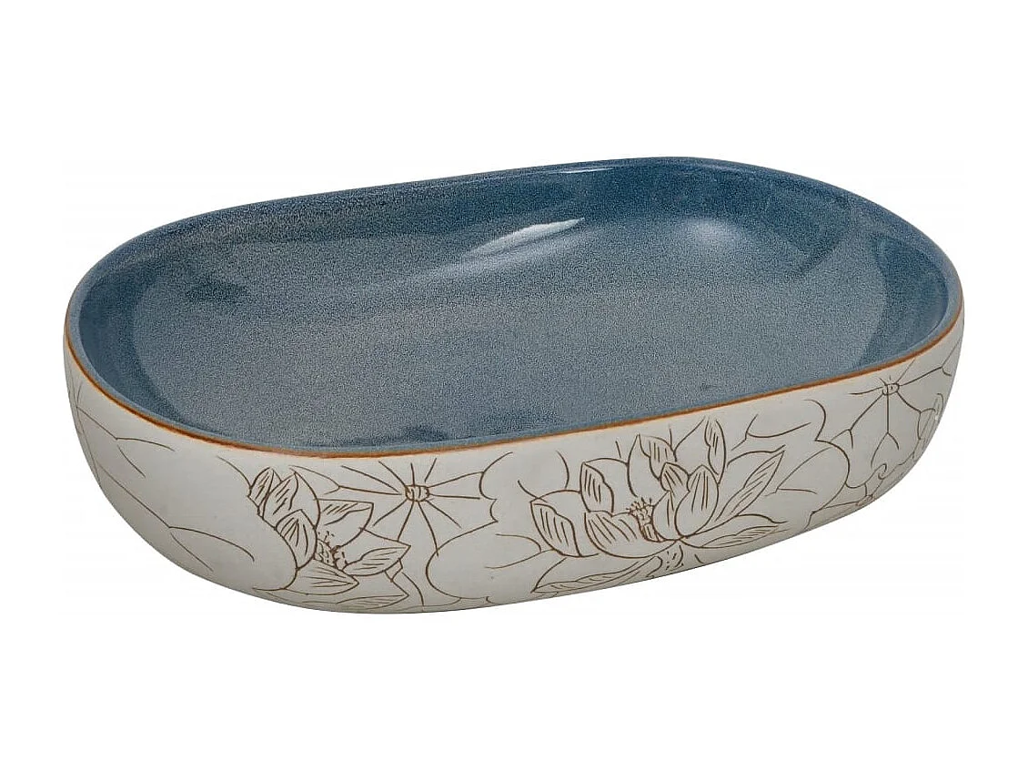 Vasque à poser Lavabo | Bac à laver sable et bleu ovale 59x40x14 cm céramique