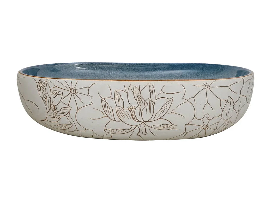 Vasque à poser Lavabo | Bac à laver sable et bleu ovale 59x40x14 cm céramique