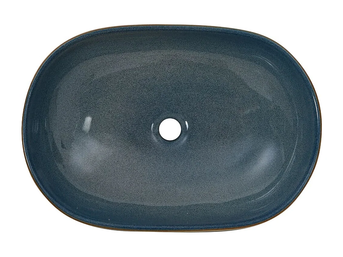 Vasque à poser Lavabo | Bac à laver sable et bleu ovale 59x40x14 cm céramique