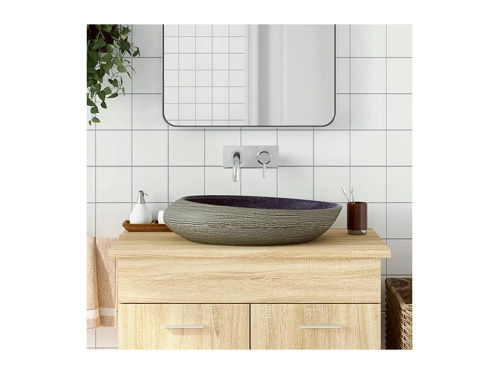 Vasque à poser Lavabo | Bac à laver violet et gris ovale 59x40x14 cm céramique