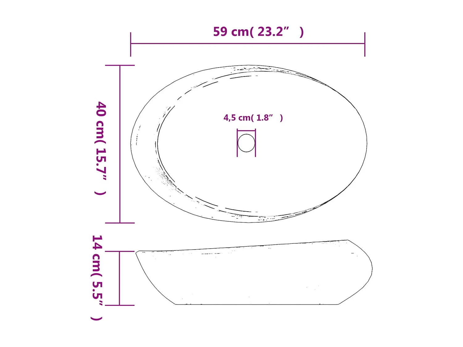 Vasque à poser Lavabo | Bac à laver violet et gris ovale 59x40x14 cm céramique