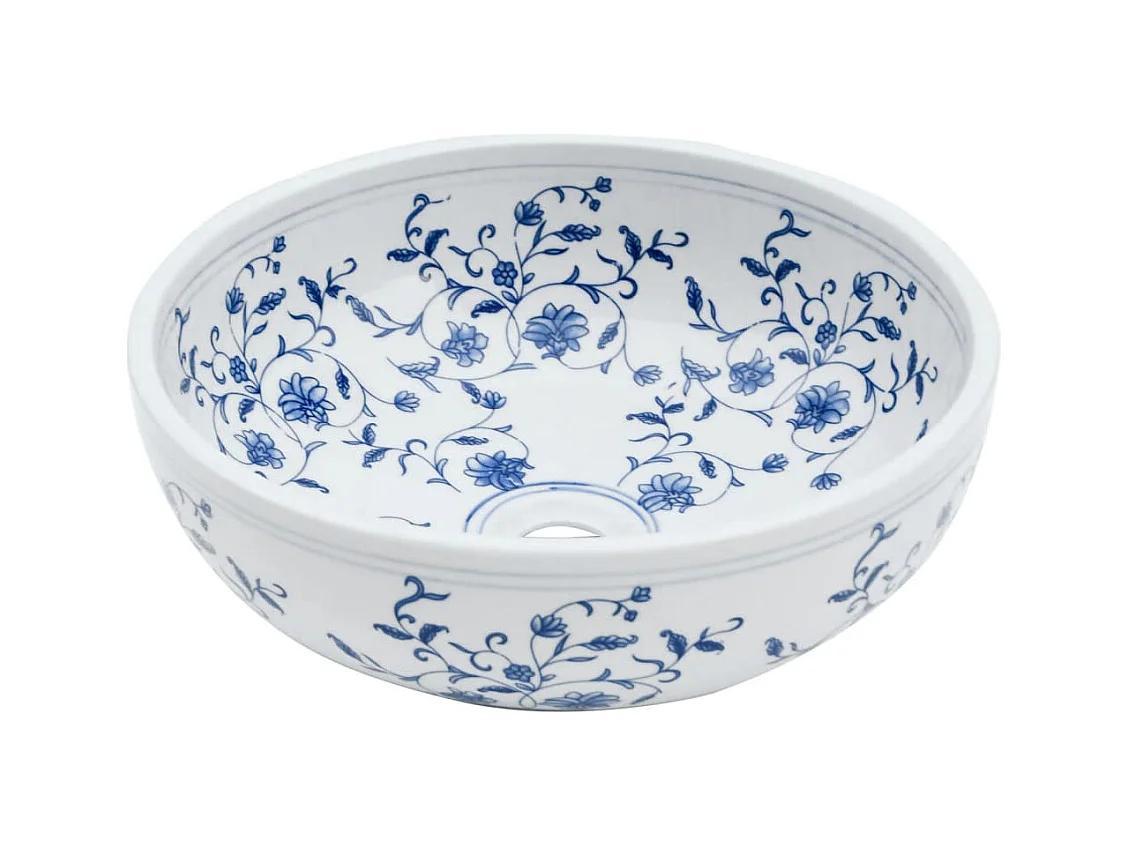 Vasque à poser Lavabo | Bac à laver blanc et bleu rond Φ41x14 cm céramique