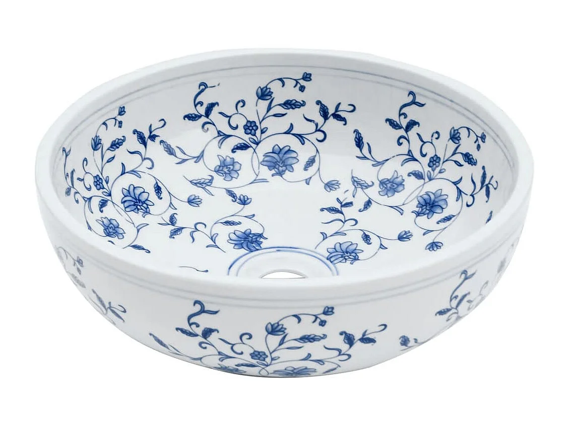 Vasque à poser Lavabo | Bac à laver blanc et bleu rond Φ41x14 cm céramique