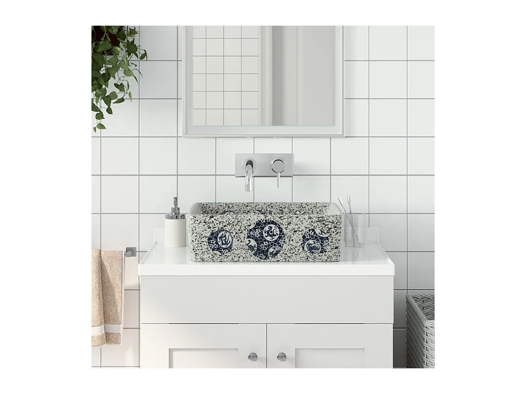 Vasque à poser Lavabo | Bac à laver multicolore rectangulaire 46x35,5x13cm céramique