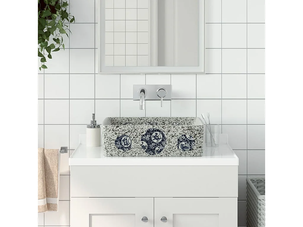 Vasque à poser Lavabo | Bac à laver multicolore rectangulaire 46x35,5x13cm céramique