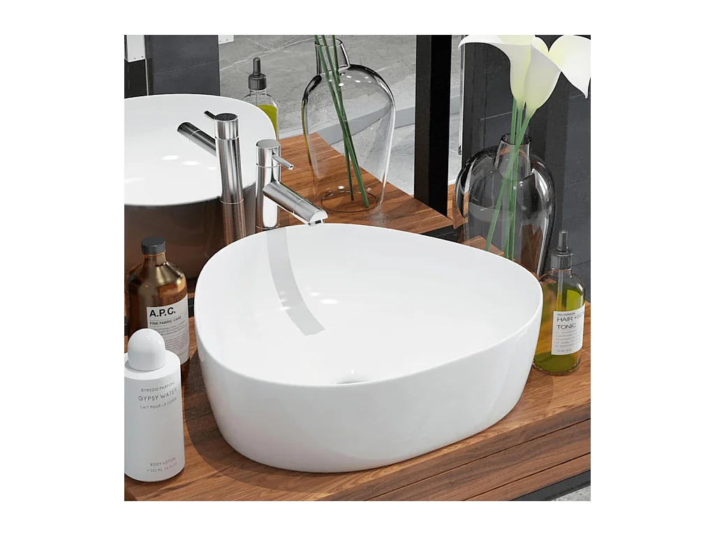 Vasque à poser Lavabo | Évier triangulaire Céramique Blanc 50,5 x 41 x 12 cm