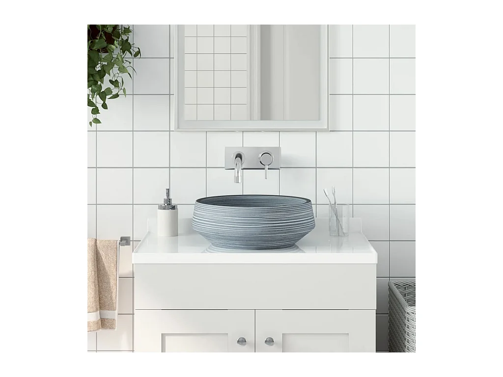 Vasque à poser Lavabo | Bac à laver gris rond Φ41x14 cm céramique