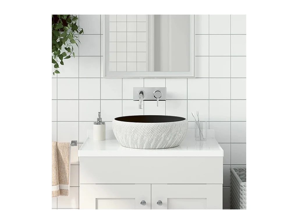 Vasque à poser Lavabo | Bac à laver noir et gris rond Φ41x14 cm céramique