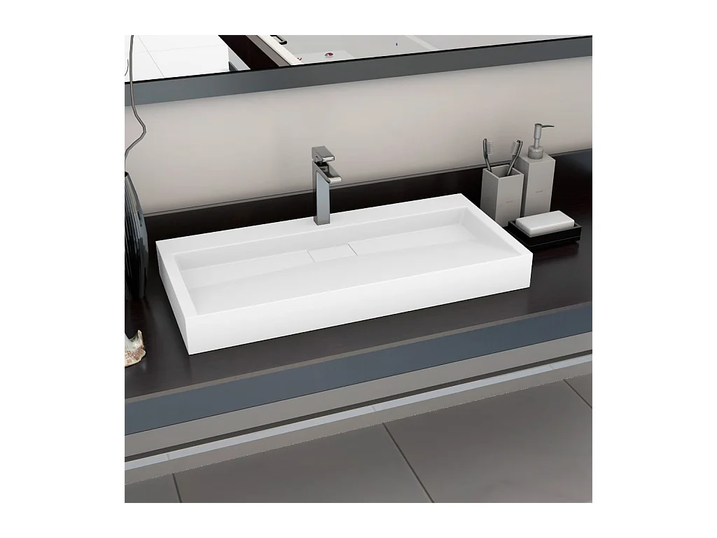 Lavabo salle de bain-Vasque à poser 100x46x11 cm Fonte minérale/marbre Blanc