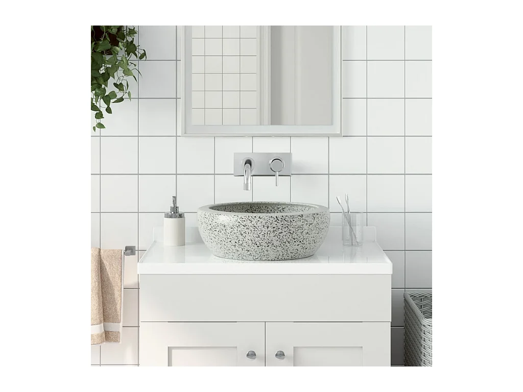 Vasque à poser Lavabo | Bac à laver gris rond Φ41x14 cm céramique