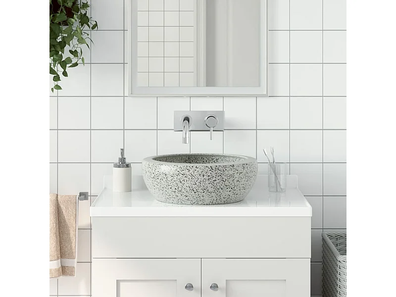 Vasque à poser Lavabo | Bac à laver gris rond Φ41x14 cm céramique