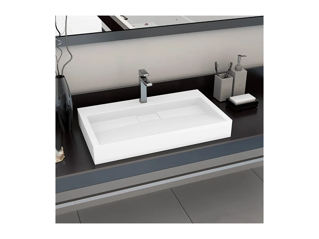 Lavabo salle de bain-Vasque à poser 80x46x11 cm Fonte minérale/marbre Blanc