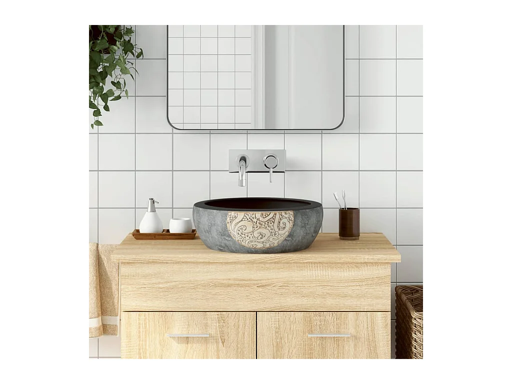 Vasque à poser Lavabo | Bac à laver noir et marron rond Φ41x14 cm céramique