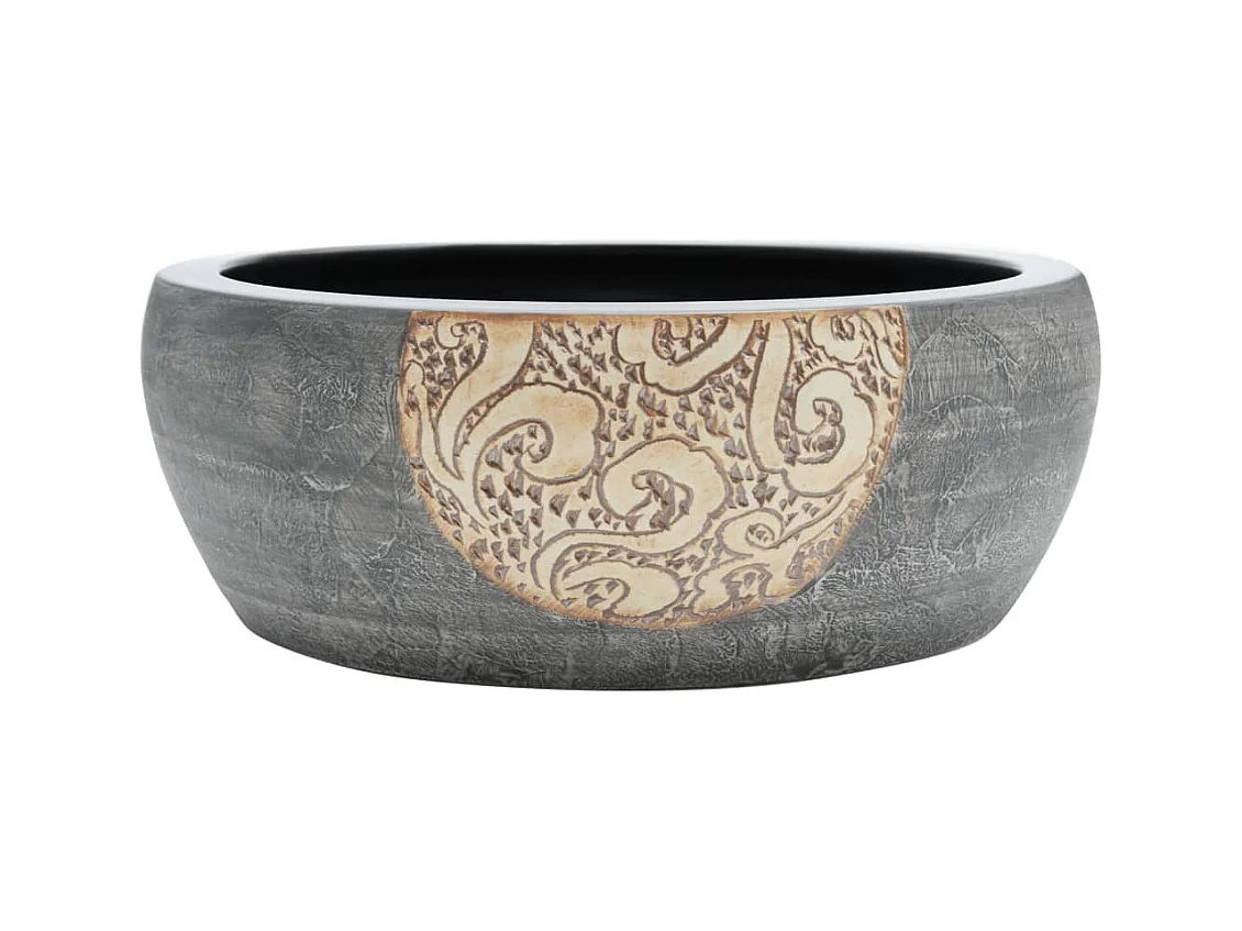 Vasque à poser Lavabo | Bac à laver noir et marron rond Φ41x14 cm céramique