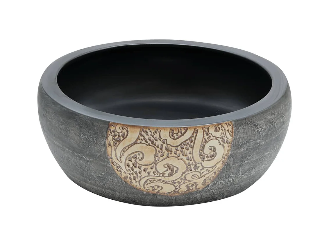 Vasque à poser Lavabo | Bac à laver noir et marron rond Φ41x14 cm céramique