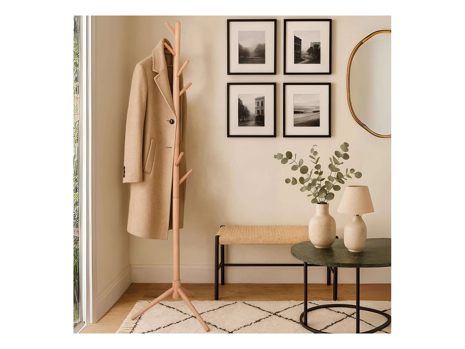 Porte-manteau Reki 8 cintres en bois de hêtre et de chêne 44 x 172 x 44 cm