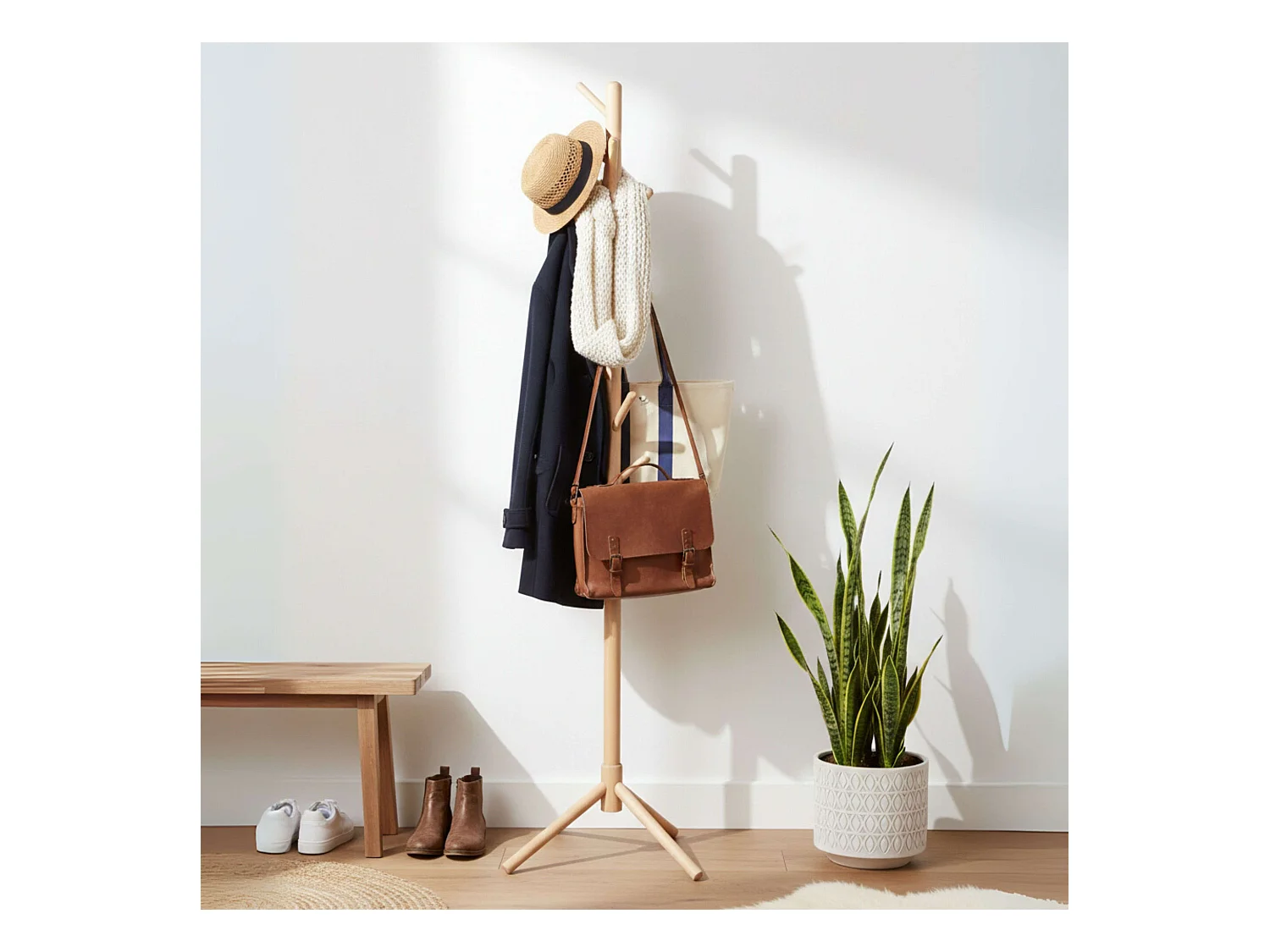 Porte-manteau Reki 8 cintres en bois de hêtre et de chêne 44 x 172 x 44 cm