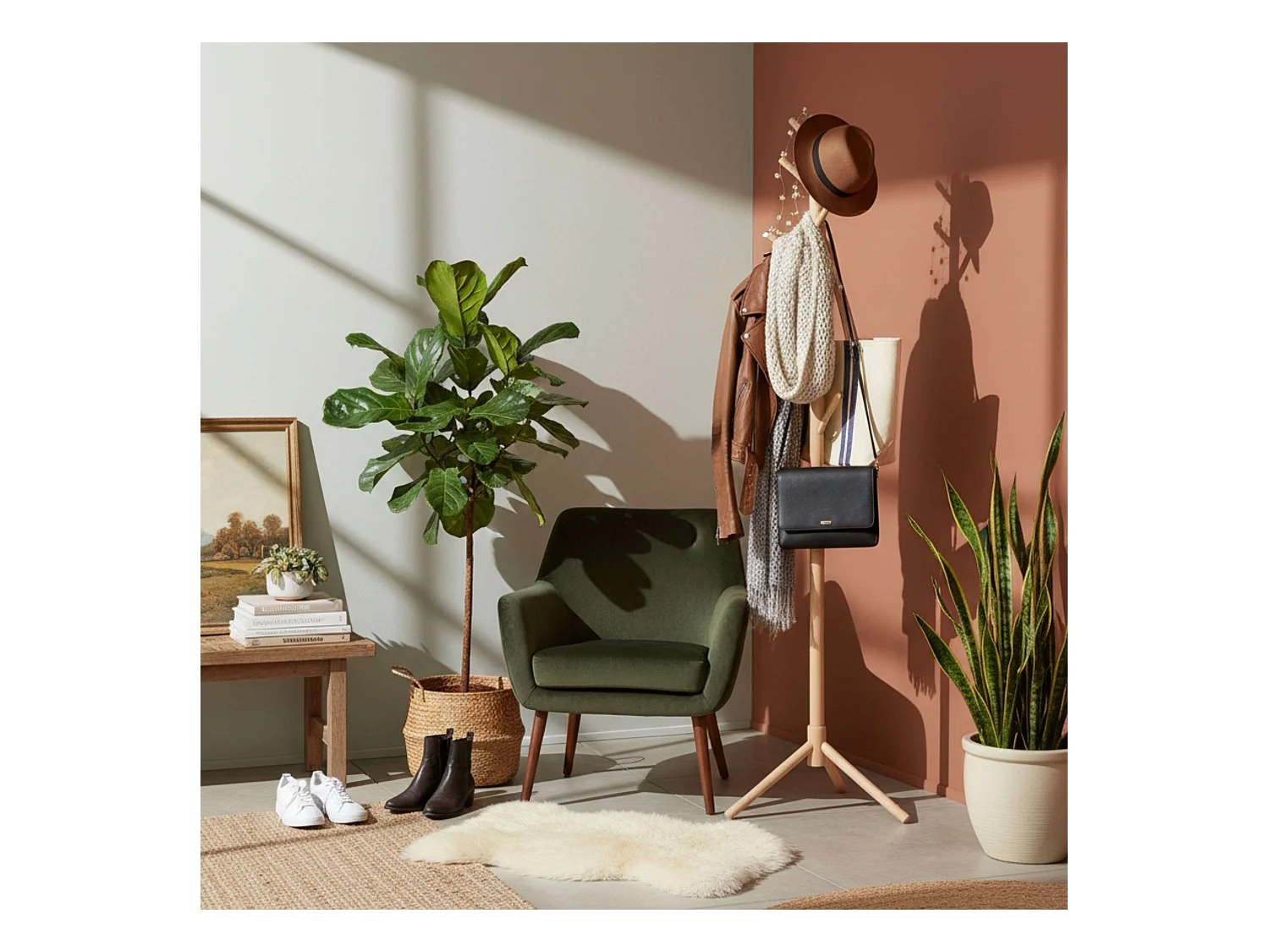 Porte-manteau Reki 8 cintres en bois de hêtre et de chêne 44 x 172 x 44 cm