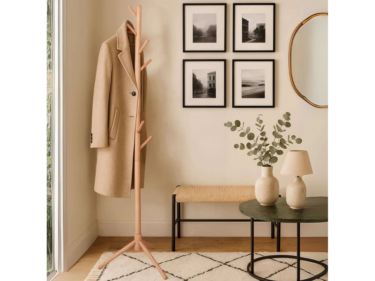 Porte-manteau Reki 8 cintres en bois de hêtre et de chêne 44 x 172 x 44 cm