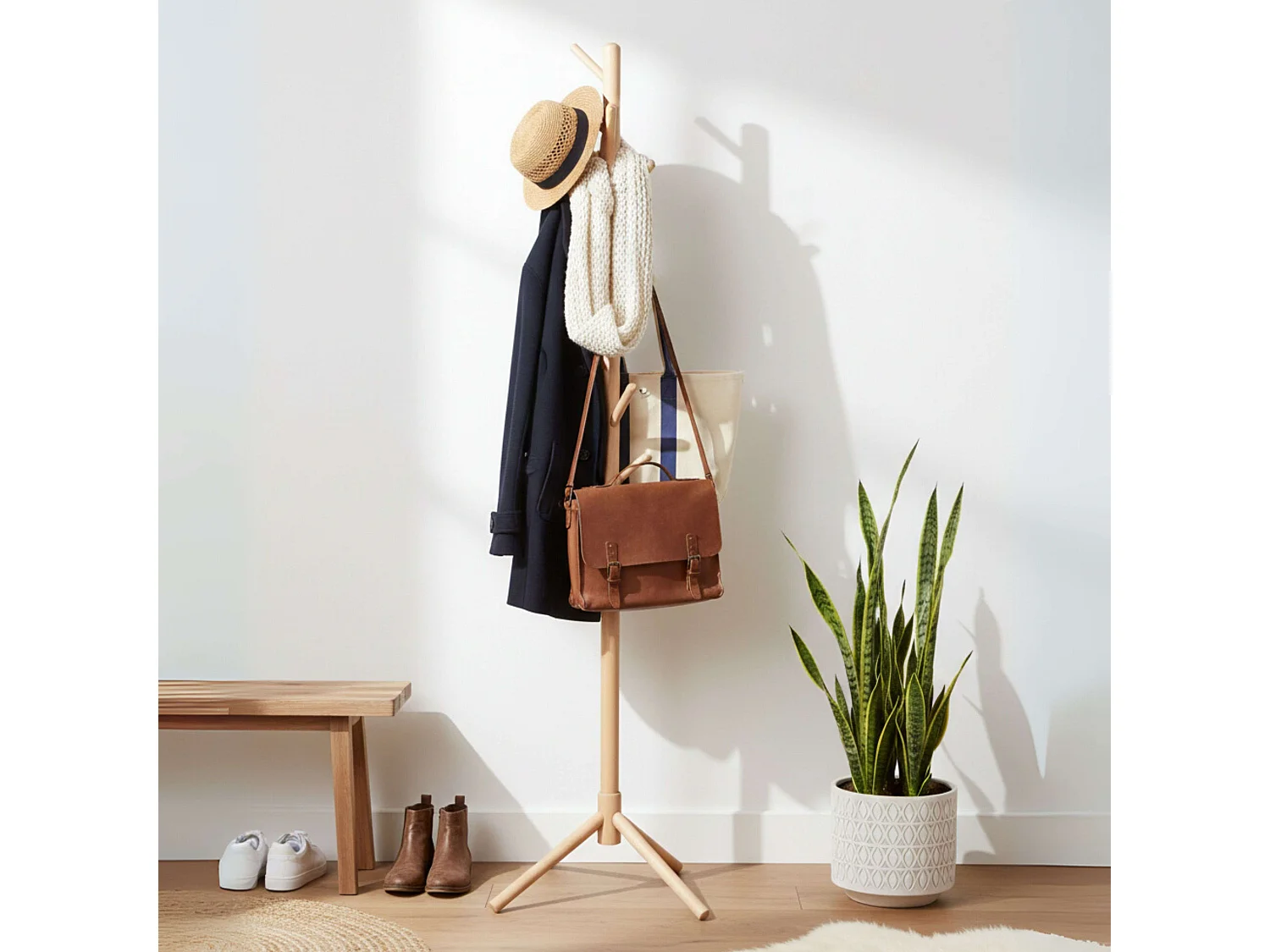 Porte-manteau Reki 8 cintres en bois de hêtre et de chêne 44 x 172 x 44 cm