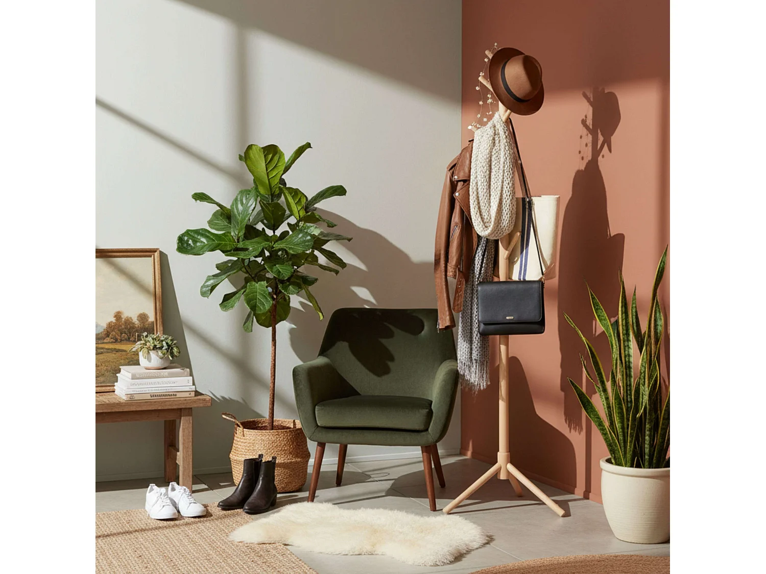 Porte-manteau Reki 8 cintres en bois de hêtre et de chêne 44 x 172 x 44 cm