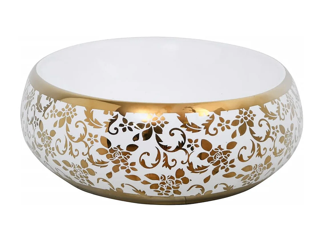 Vasque à poser Lavabo | Bac à laver blanc et doré ovale 59x40x15 cm céramique