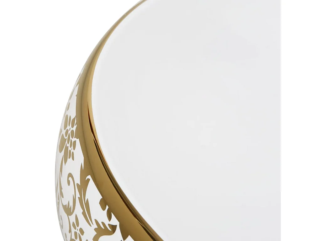 Vasque à poser Lavabo | Bac à laver blanc et doré ovale 59x40x15 cm céramique