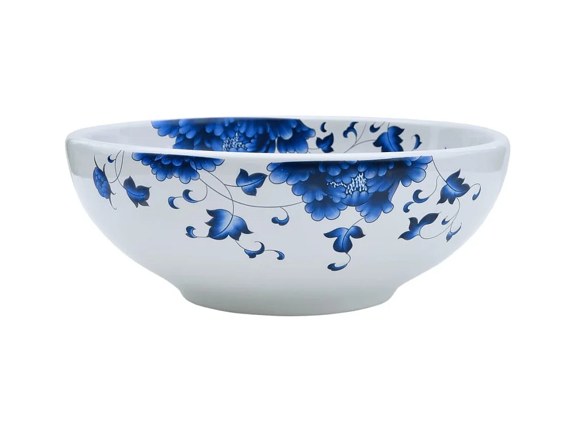 Vasque à poser Lavabo | Bac à laver blanc et bleu rond Φ41x14 cm céramique