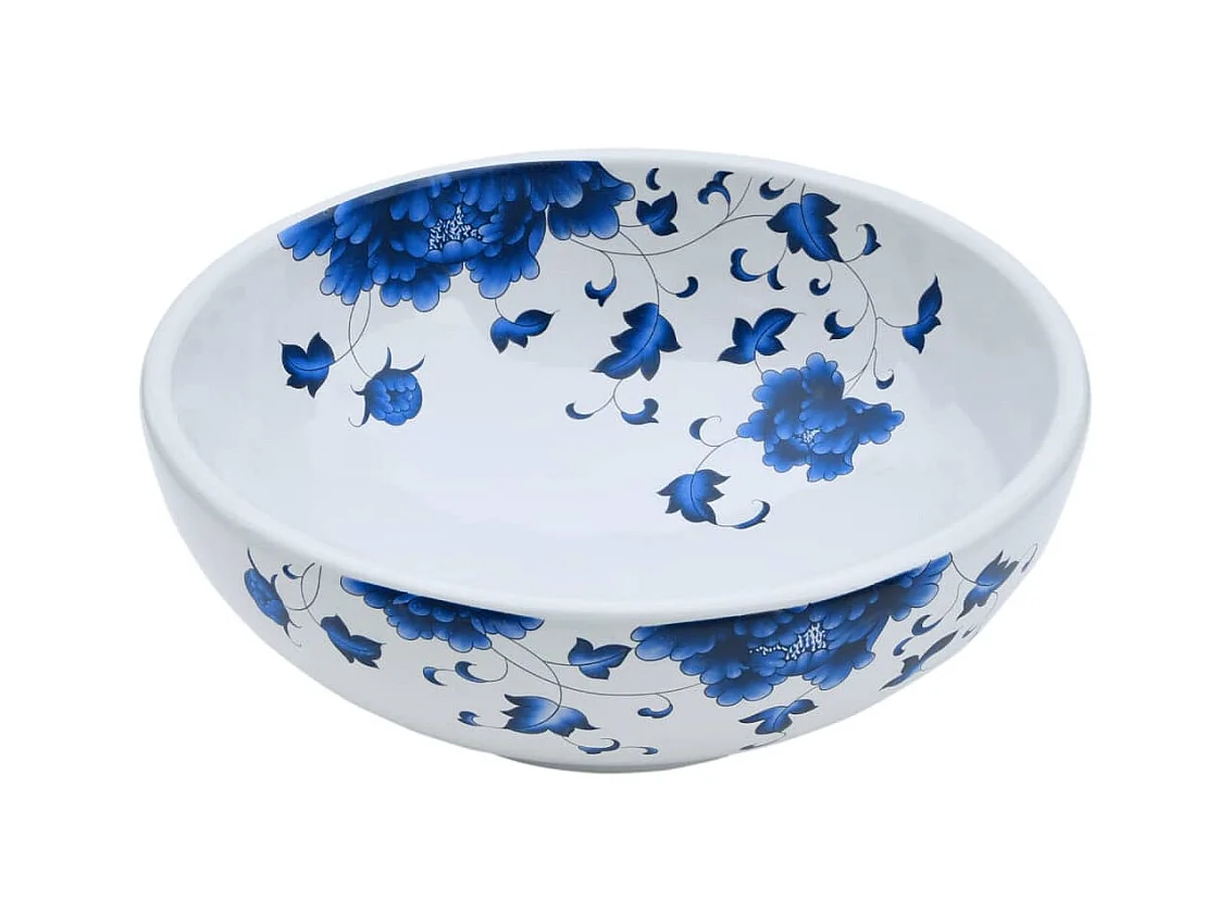 Vasque à poser Lavabo | Bac à laver blanc et bleu rond Φ41x14 cm céramique