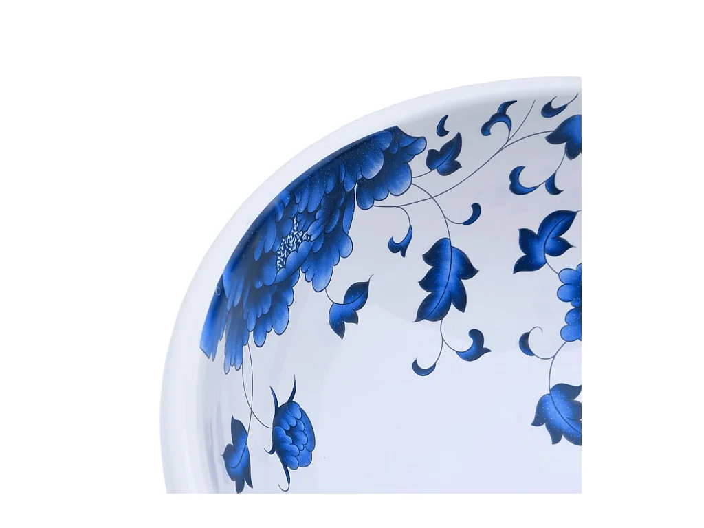 Vasque à poser Lavabo | Bac à laver blanc et bleu rond Φ41x14 cm céramique