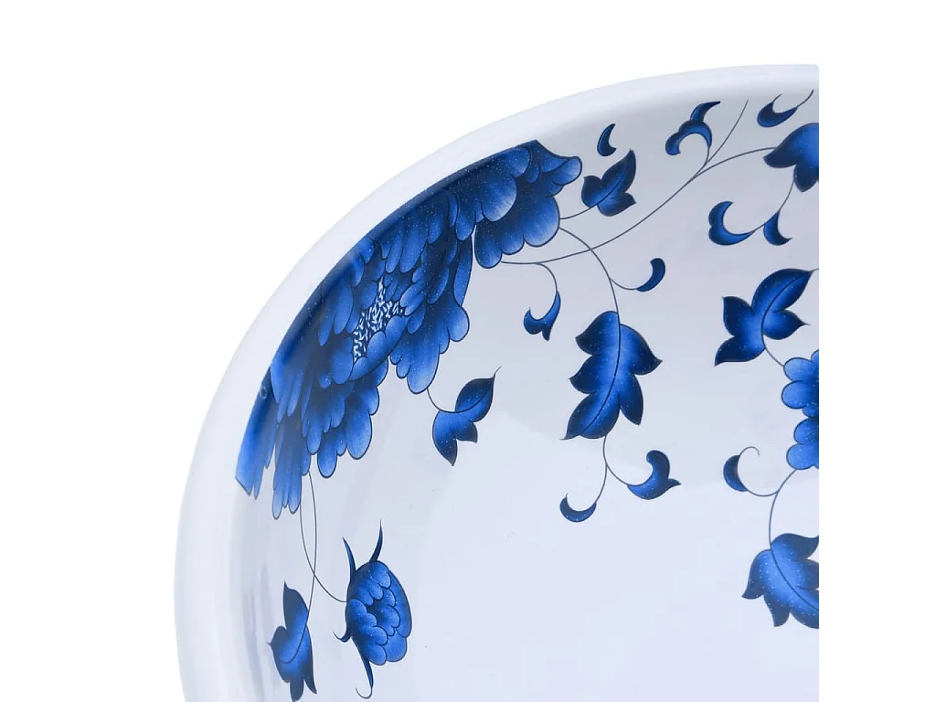 Vasque à poser Lavabo | Bac à laver blanc et bleu rond Φ41x14 cm céramique