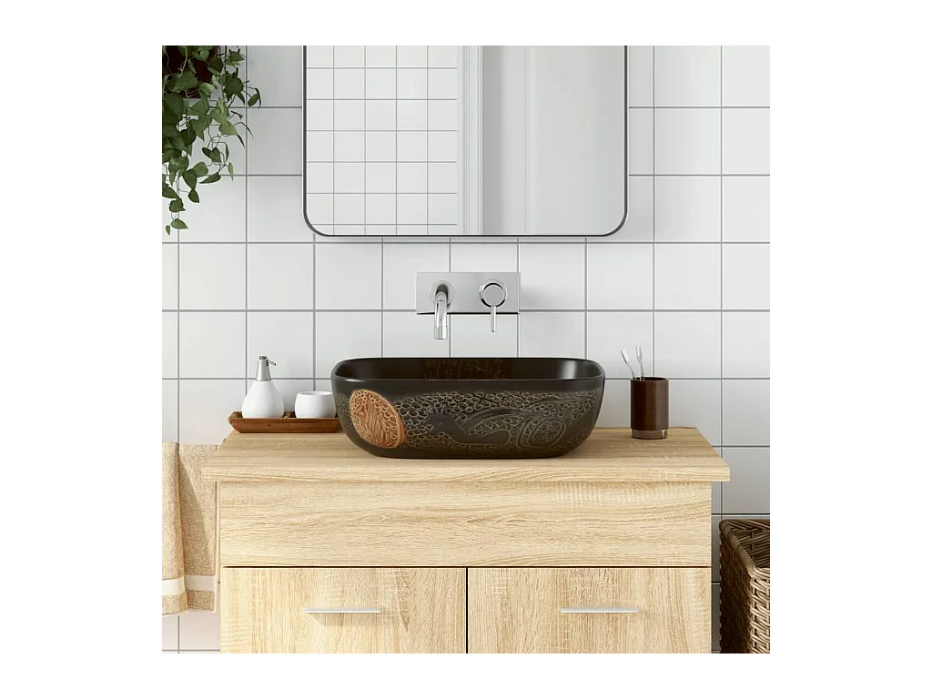 Vasque à poser Lavabo | Bac à laver noir rectangulaire 48x37,5x13,5 cm céramique