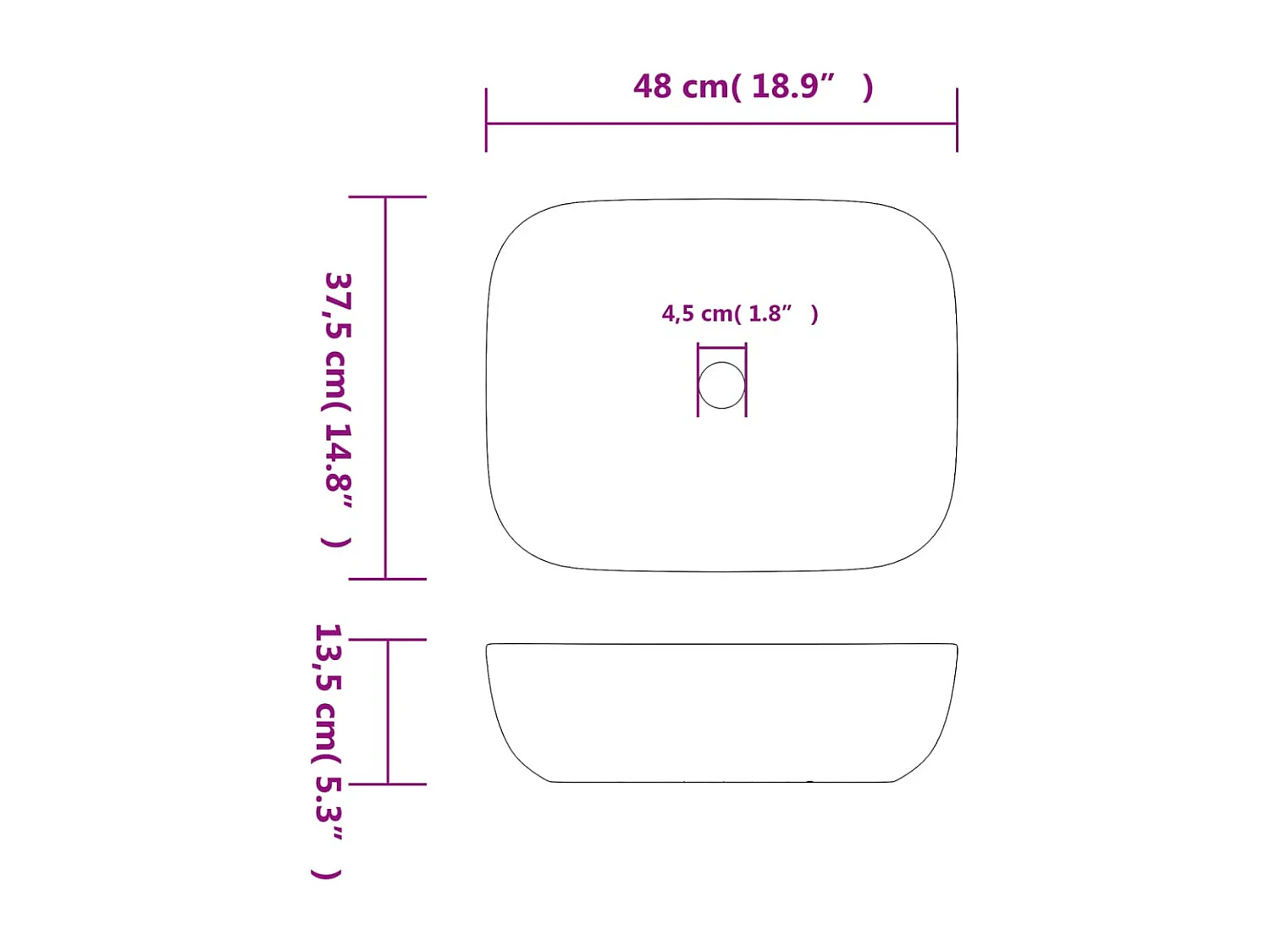 Vasque à poser Lavabo | Bac à laver noir rectangulaire 48x37,5x13,5 cm céramique
