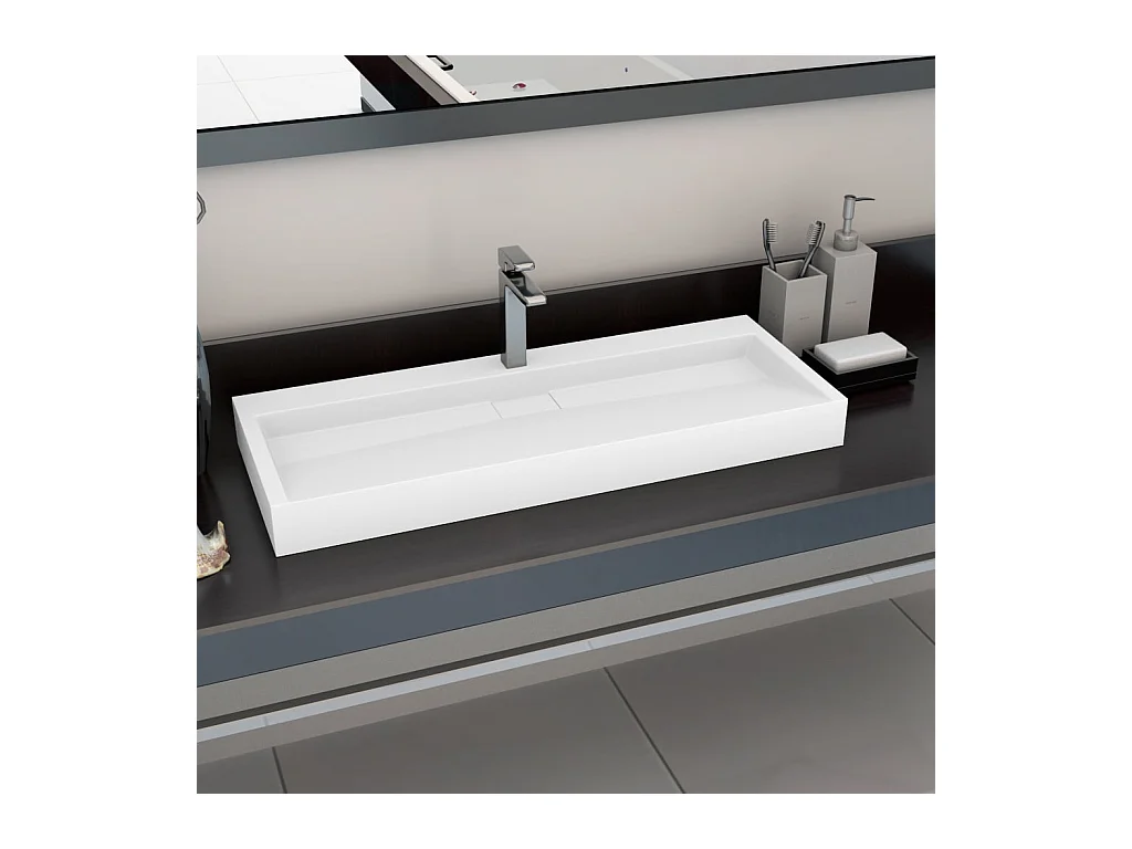 Lavabo salle de bain-Vasque à poser 120x46x11 cm Fonte minérale/marbre Blanc