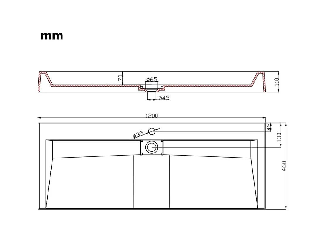 Lavabo salle de bain-Vasque à poser 120x46x11 cm Fonte minérale/marbre Blanc