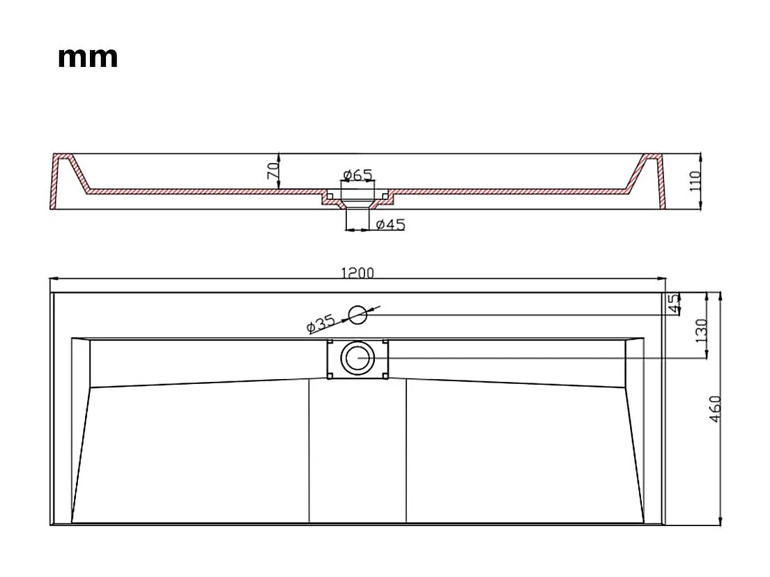 Lavabo salle de bain-Vasque à poser 120x46x11 cm Fonte minérale/marbre Blanc
