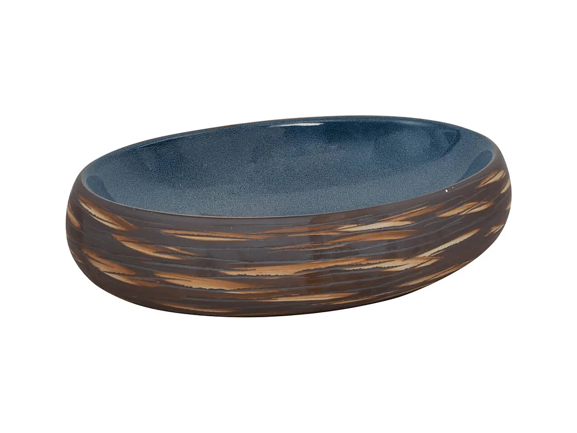 Vasque à poser Lavabo | Bac à laver marron et bleu ovale 59x40x15 cm céramique