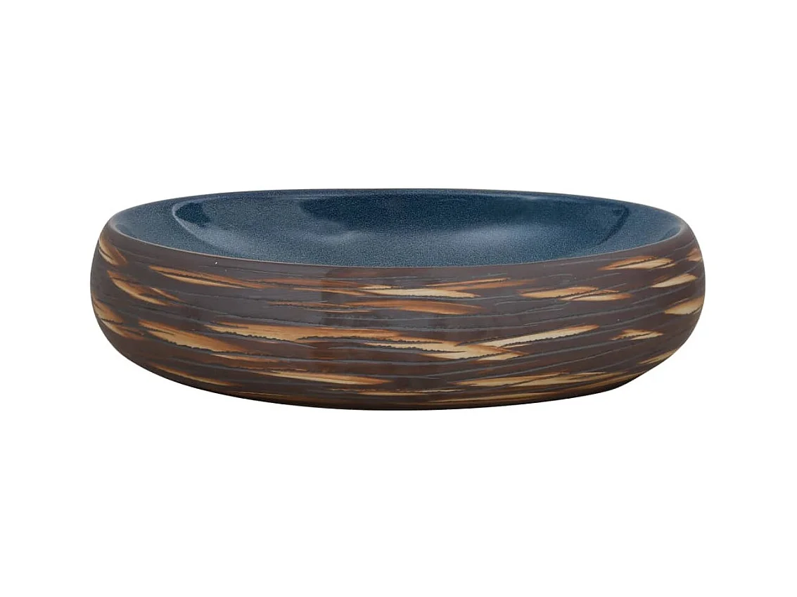 Vasque à poser Lavabo | Bac à laver marron et bleu ovale 59x40x15 cm céramique