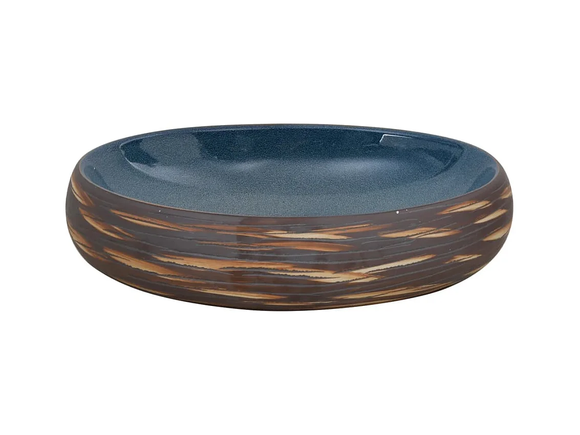 Vasque à poser Lavabo | Bac à laver marron et bleu ovale 59x40x15 cm céramique