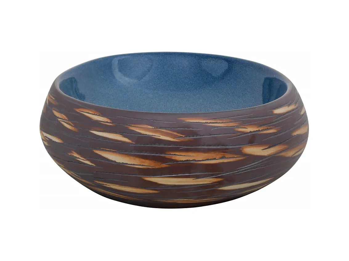 Vasque à poser Lavabo | Bac à laver marron et bleu ovale 59x40x15 cm céramique