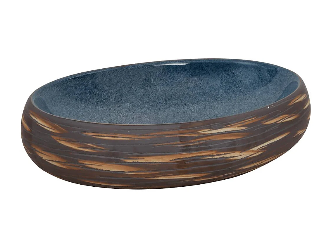 Vasque à poser Lavabo | Bac à laver marron et bleu ovale 59x40x15 cm céramique